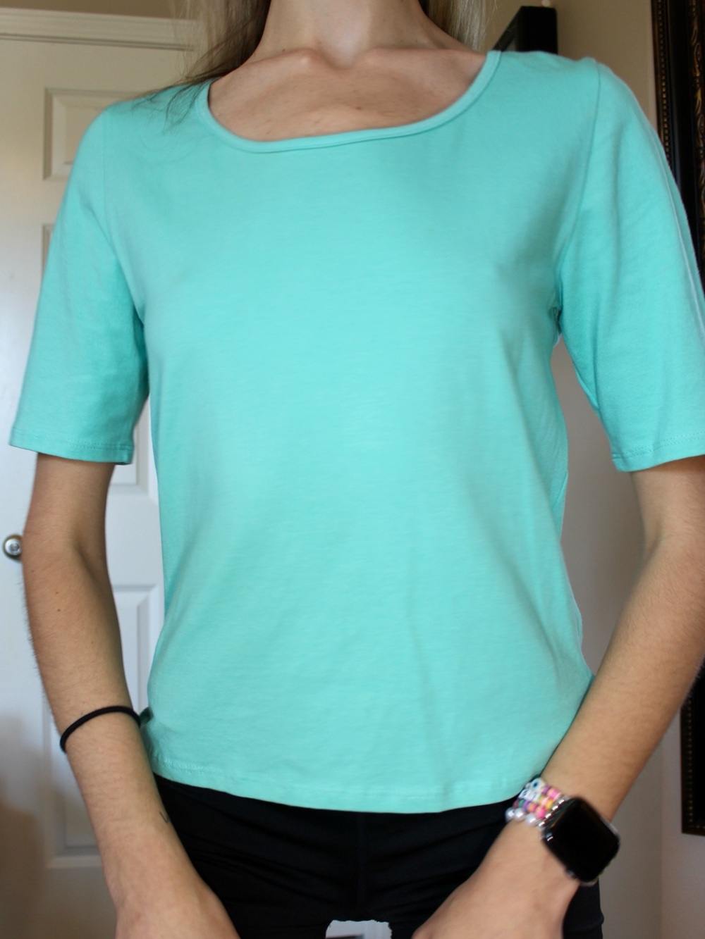NWT About A Girl Turquoise/Mint Short Sleeve Scoop Neck w/ Bow Back Detail | XL